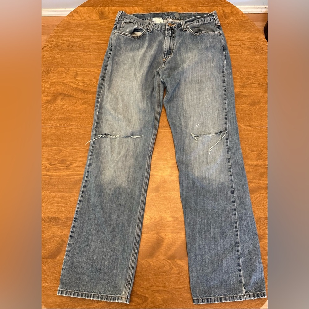 Carhartt Relaxed Fit Straight Leg Distressed Jeans Men's Size 34 x 34 Blue Denim